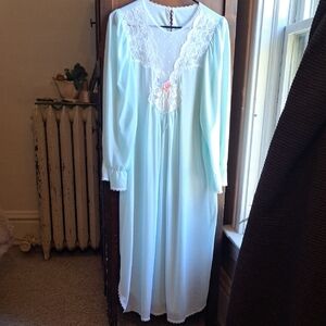 Deena Vintage Woman's Size Med Light Blue Lace Nightgown